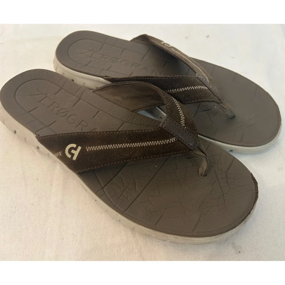 Cole‎ Haan ZERØGRAND Stitchlite Men's 10M Brown Flip-Flop Thong Sandals